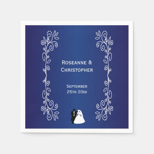 Serviette En Papier Mariage Napkins Royal Bleu Bride Salle (Devant)