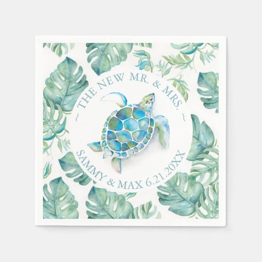 Serviette En Papier Mariage Napkins Tropical Sea Turtle Watercolor (Devant)