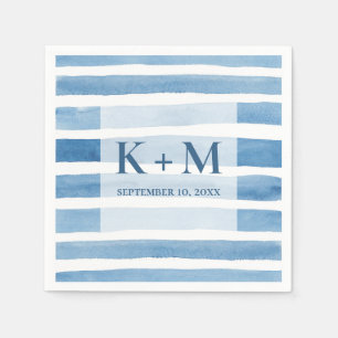 Serviette En Papier Mariage nautique à l'aquarelle. Monogramme à rayur