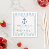 Serviette En Papier Mariage nautique à rayures bleues (En situation)