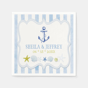 Serviette En Papier Mariage nautique à rayures bleues