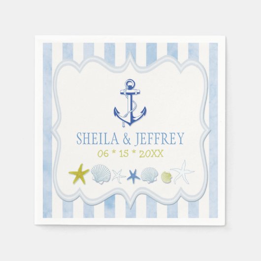Serviette En Papier Mariage nautique à rayures bleues (Devant)