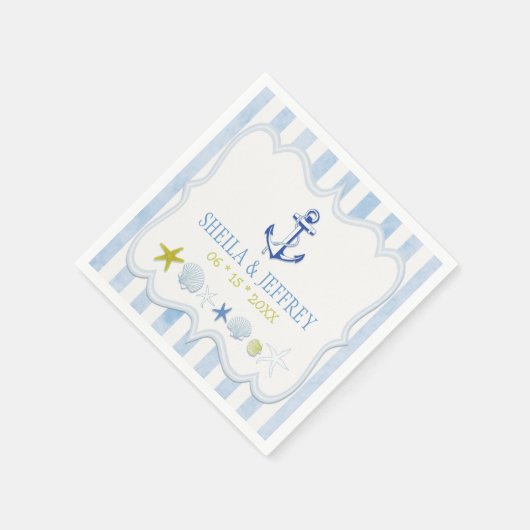 Serviette En Papier Mariage nautique à rayures bleues (Coin)