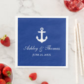 Serviette En Papier Mariage nautique Ancre Bleu D (En situation)