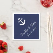 Serviette En Papier Mariage Nautique Bleu Marine Avec Ancre (En situation)