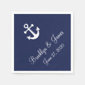 Serviette En Papier Mariage Nautique Bleu Marine Avec Ancre (Devant)