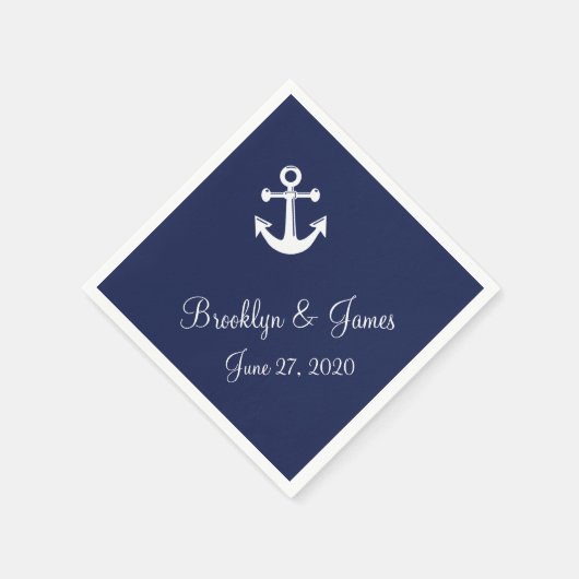 Serviette En Papier Mariage Nautique Bleu Marine Avec Ancre (Coin)