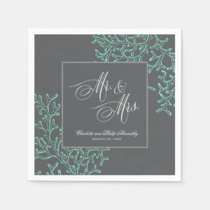 Serviette En Papier Mariage nautique côtier vert et gris