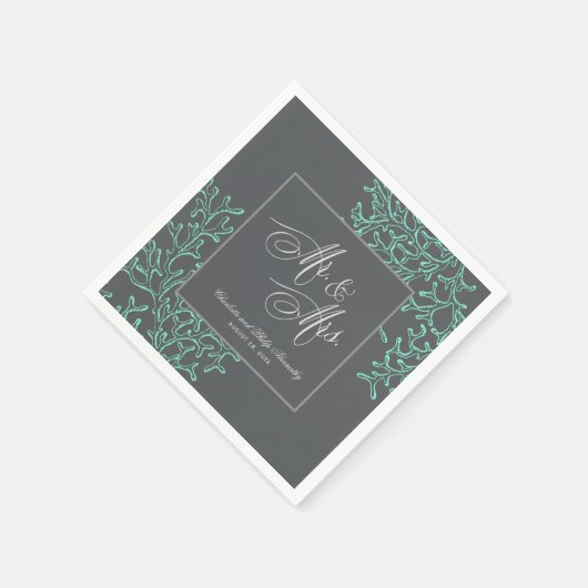 Serviette En Papier Mariage nautique côtier vert et gris (Coin)