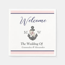 Mariage nautique Floral Ancre Rose Marine Bienvenu