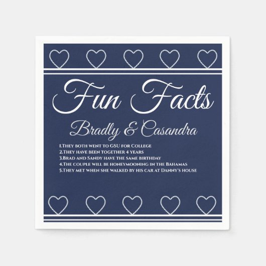 Serviette En Papier Mariage nautique Marine Blue Rope Hearts Fun Facts (Devant)
