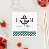 Serviette En Papier Mariage nautique Monogrammed Green et Ancre marine (En situation)