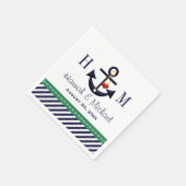 Serviette En Papier Mariage nautique Monogrammed Green et Ancre marine (Coin)