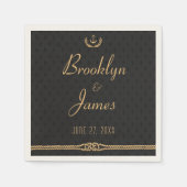 Serviette En Papier Mariage Nautique Noir Et Or (Devant)