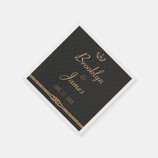 Serviette En Papier Mariage Nautique Noir Et Or (Coin)