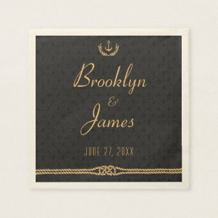 Serviette En Papier Mariage Nautique Noir Et Or