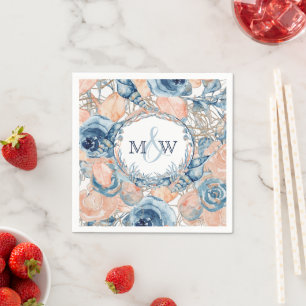 Serviette En Papier Mariage nautique Plage Coquillages Fleurs 