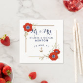 Serviette En Papier Mariage Nautique ⚓ Rouge Blanc & Bleu Anémonique D (En situation)