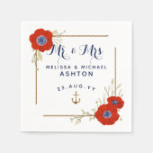 Serviette En Papier Mariage Nautique ⚓ Rouge Blanc & Bleu Anémonique D (Devant)