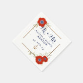 Serviette En Papier Mariage Nautique ⚓ Rouge Blanc & Bleu Anémonique D (Coin)