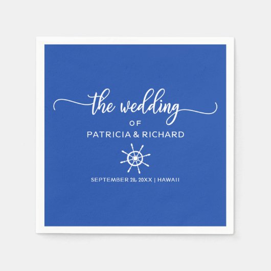 Serviette En Papier Mariage nautique Royal Blue and White Rudder (Devant)