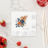 Serviette En Papier Mariage Navy Blue and Orange Peony (En situation)