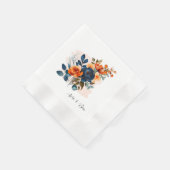 Serviette En Papier Mariage Navy Blue and Orange Peony (Coin)
