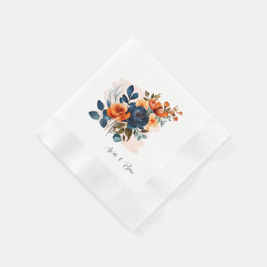 Serviette En Papier Mariage Navy Blue and Orange Peony (Coin)