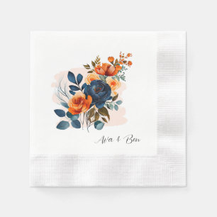 Serviette En Papier Mariage Navy Blue and Orange Peony