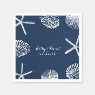 Serviette En Papier Mariage Navy Blue Beach Seashells