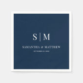 Serviette En Papier Mariage Navy Blue Simple Elegant Couple Initiales (Devant)