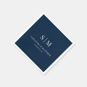 Serviette En Papier Mariage Navy Blue Simple Elegant Couple Initiales (Coin)