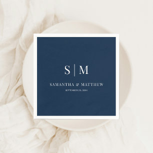Serviette En Papier Mariage Navy Blue Simple Elegant Couple Initiales
