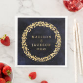Serviette En Papier Mariage Navy Blue Watercolor & Gold Confetti (En situation)