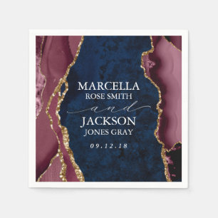 Serviette En Papier Mariage Navy, Bourgogne & Agate Doré