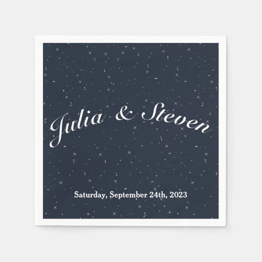 Serviette En Papier Mariage Night Sky Celestial Navy Blue & Stars (Devant)