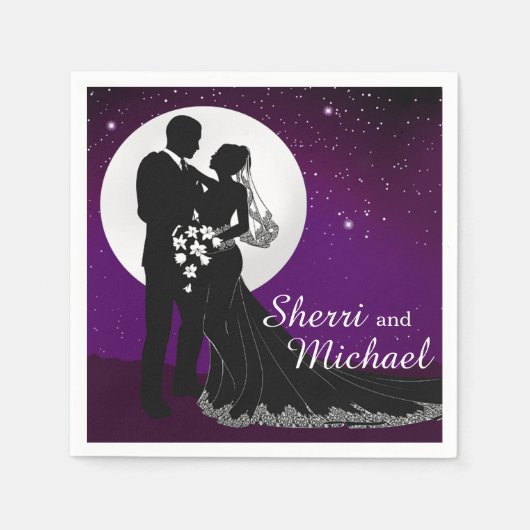 Serviette En Papier Mariage nocturne enchanté | violet (Devant)