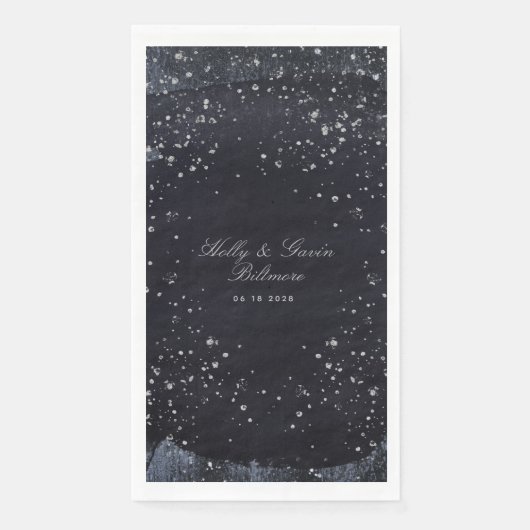 Serviette En Papier Mariage nocturne étoilé argenté (Devant)