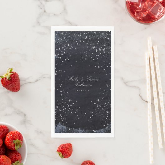 Serviette En Papier Mariage nocturne étoilé argenté (En situation)