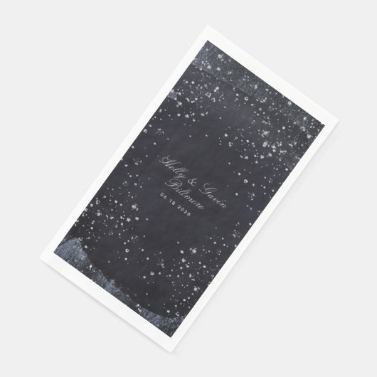 Serviette En Papier Mariage nocturne étoilé argenté (Coin)