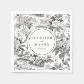 Serviette En Papier Mariage noir blanc fleur monogramme serviettes en  (Devant)