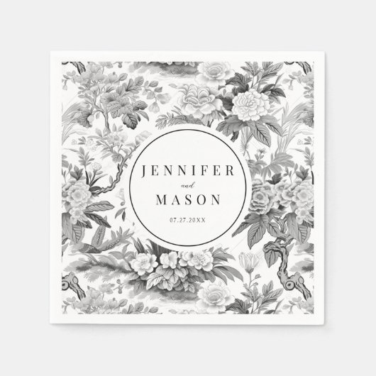 Serviette En Papier Mariage noir blanc fleur monogramme serviettes en  (Devant)