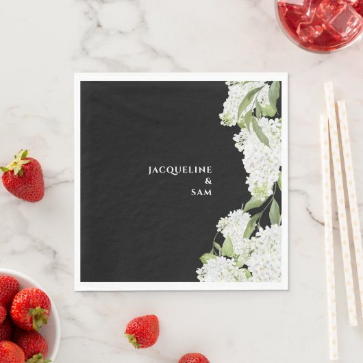 Serviette En Papier Mariage noir blanc Hydrangeas (En situation)