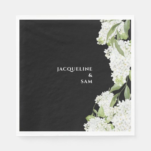 Serviette En Papier Mariage noir blanc Hydrangeas (Devant)