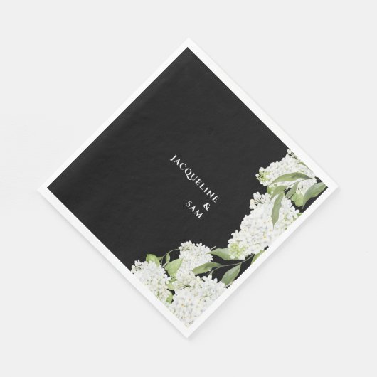 Serviette En Papier Mariage noir blanc Hydrangeas (Coin)