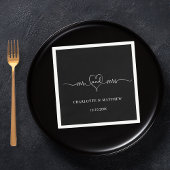 Serviette En Papier Mariage noir blanc m. mrs coeur script simple