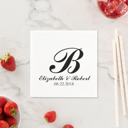 Serviette En Papier Mariage noir blanc Monogram Napkins (En situation)