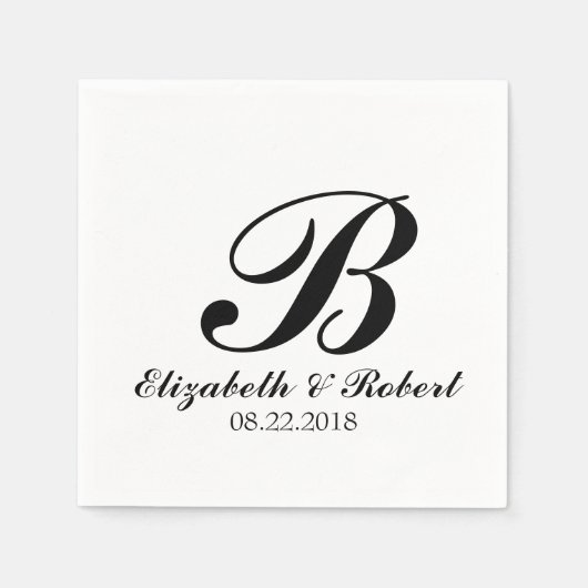 Serviette En Papier Mariage noir blanc Monogram Napkins (Devant)