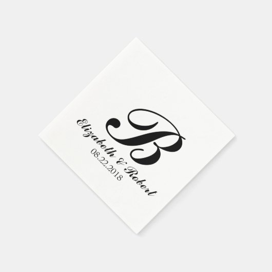 Serviette En Papier Mariage noir blanc Monogram Napkins (Coin)
