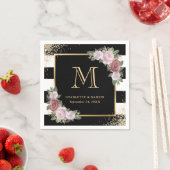 Serviette En Papier Mariage noir blanc or Floral Monogram (En situation)